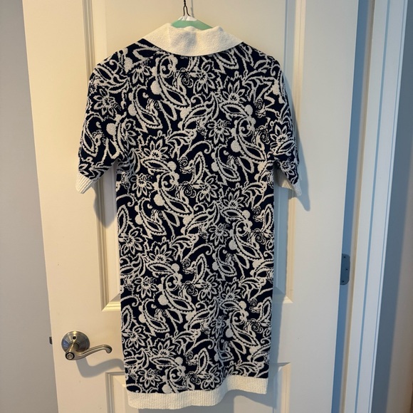 NWT Ramy Brook Erin Knit Printed Collared Blue & Cream Mini Dress | M - Picture 5 of 6